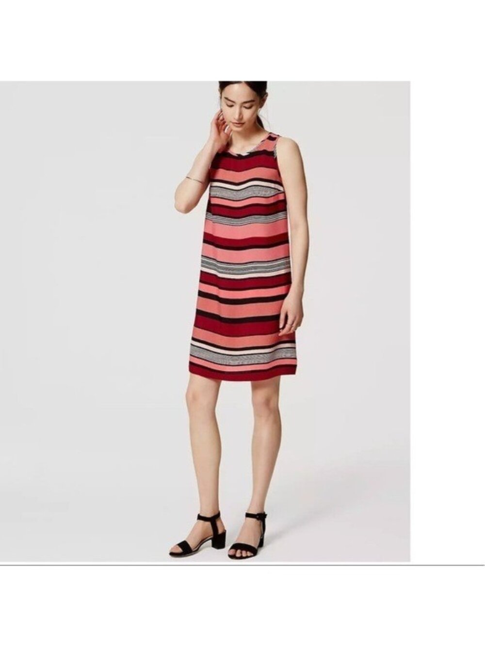 LOFT Striped Swing Dress Womens XXS Petite Red Sleeveless NWT